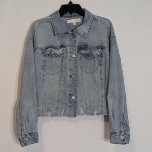 CATO Est 1946 Blue Denim Distressed Long Sleeve Button Jean Jacket; Size 18/20W